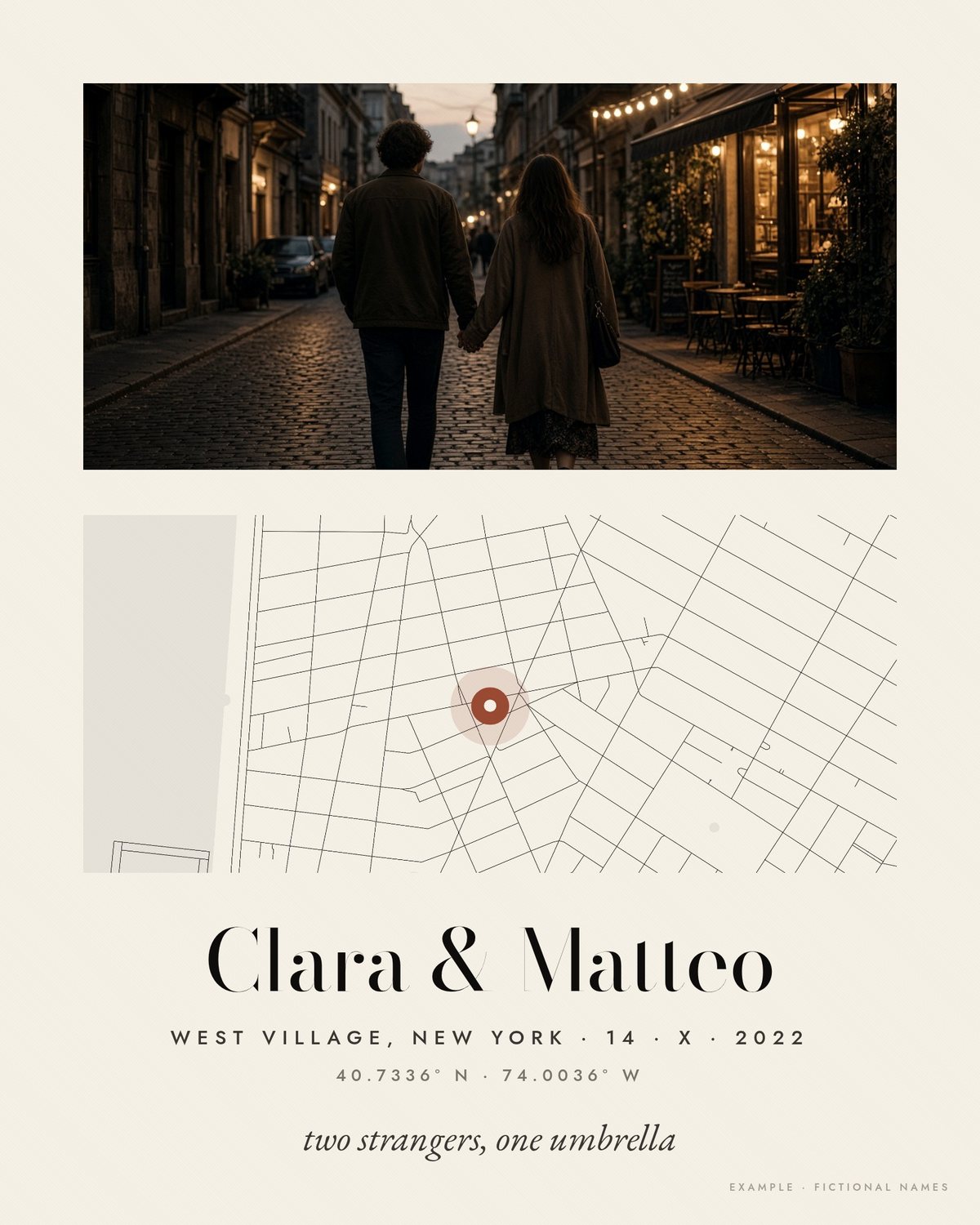 Our Story, example composition with fictional details