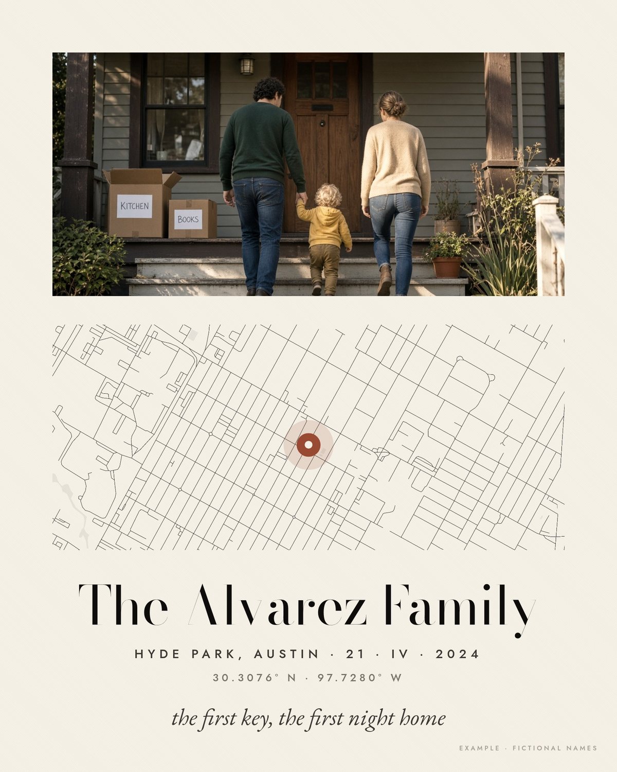 Example Our Story piece: First home · Hyde Park, Austin